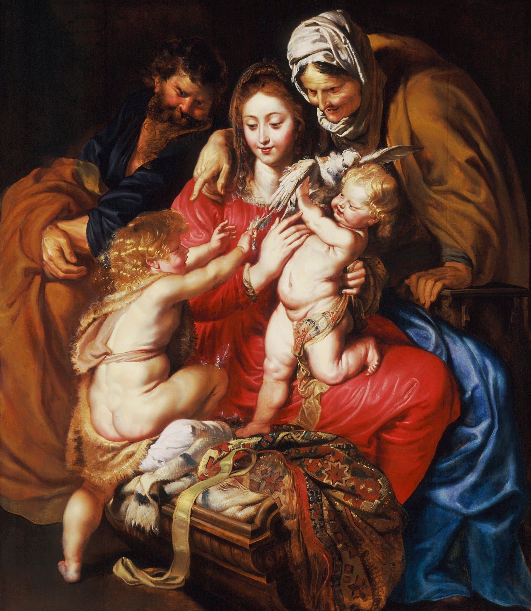 Den hellige familie med hellige Elisabeth, hellige Johannes og en due - Peter Paul Rubens