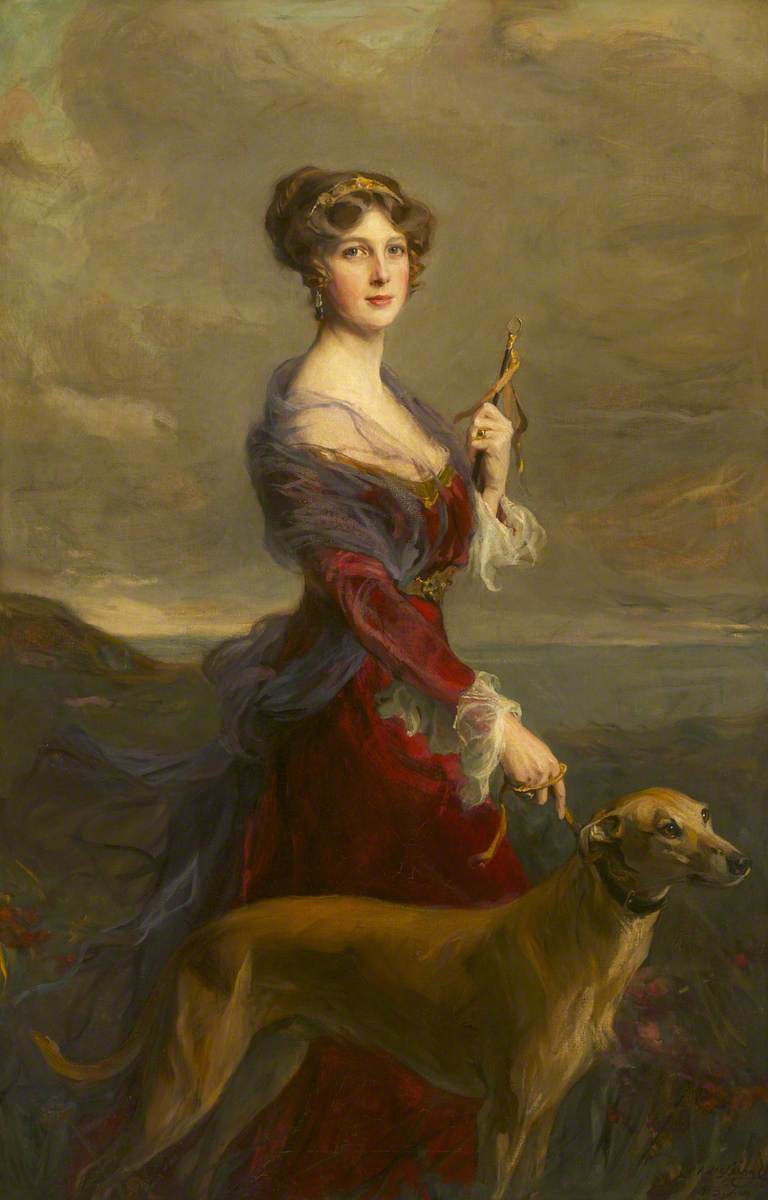 Lady Edith Helen Chaplin, marquise de Londonderry (1878-1959), avec son chien préféré, Fly. - Philip de László