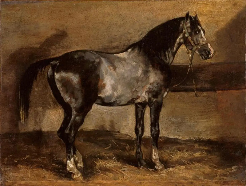 Grå hest ved fodertrug - Théodore Géricault