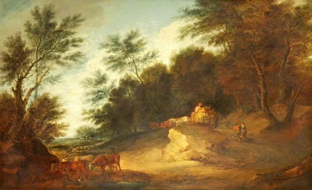 Paysage boisé avec personnages dans une charrette de campagne et du bétail - Thomas Gainsborough - Alpha Reproduction
