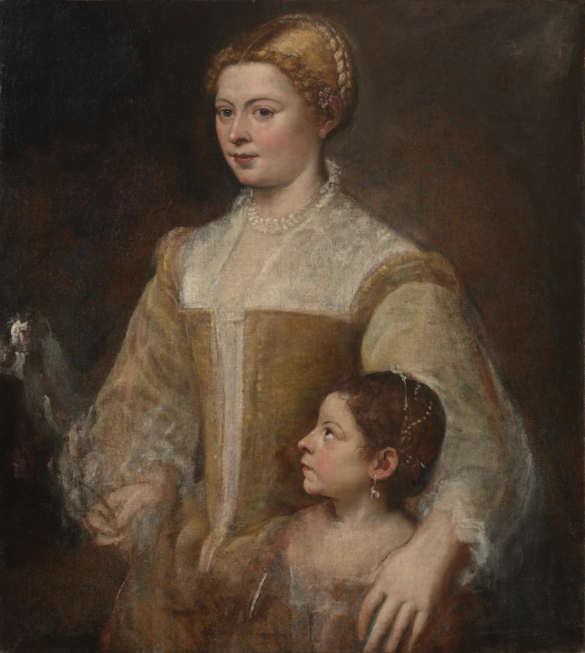Portrait d’une femme avec une gentille - Titian - Alpha Reproduction