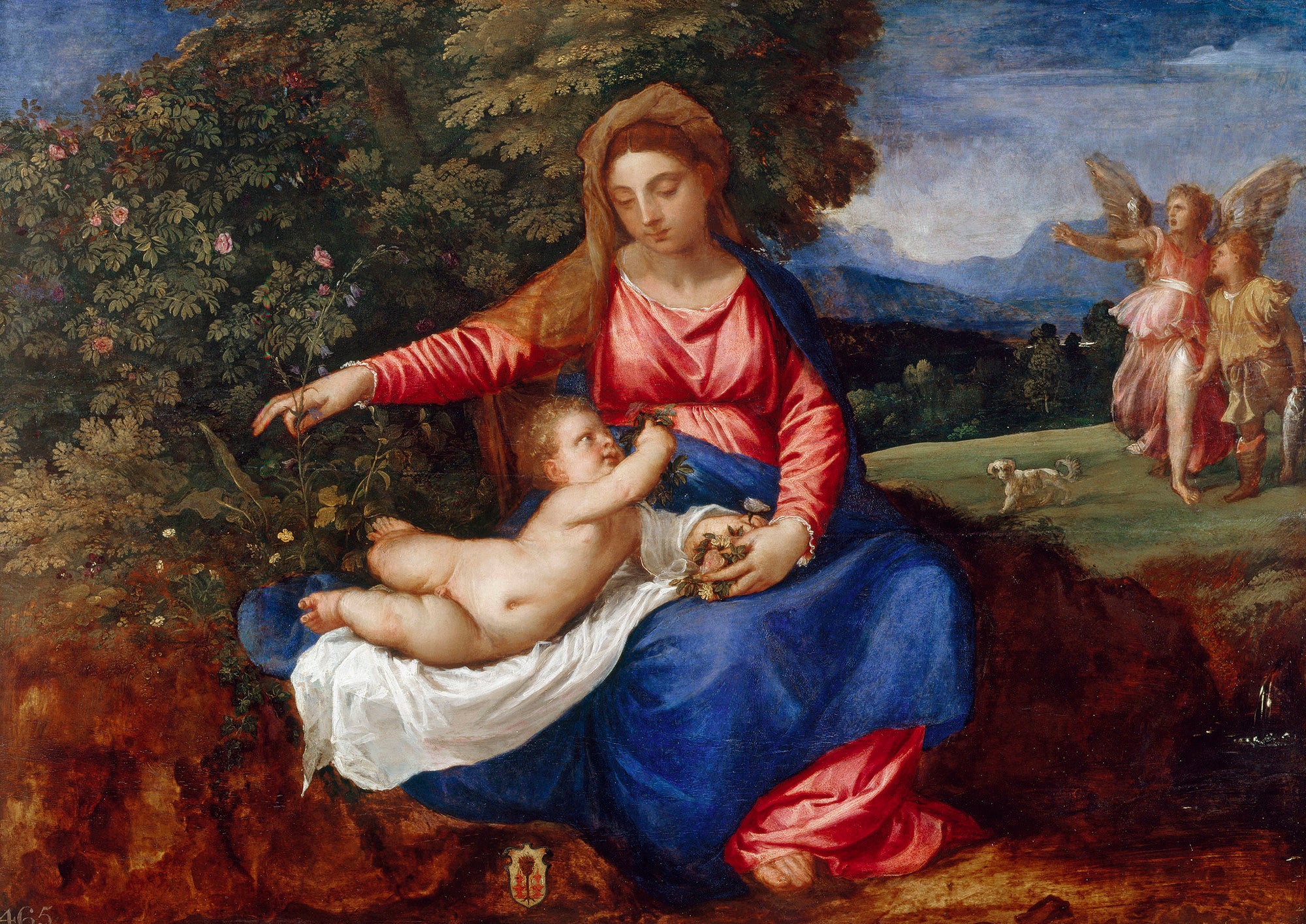 Vierge à l'Enfant dans un paysage avec Tobie et l'ange - Titian