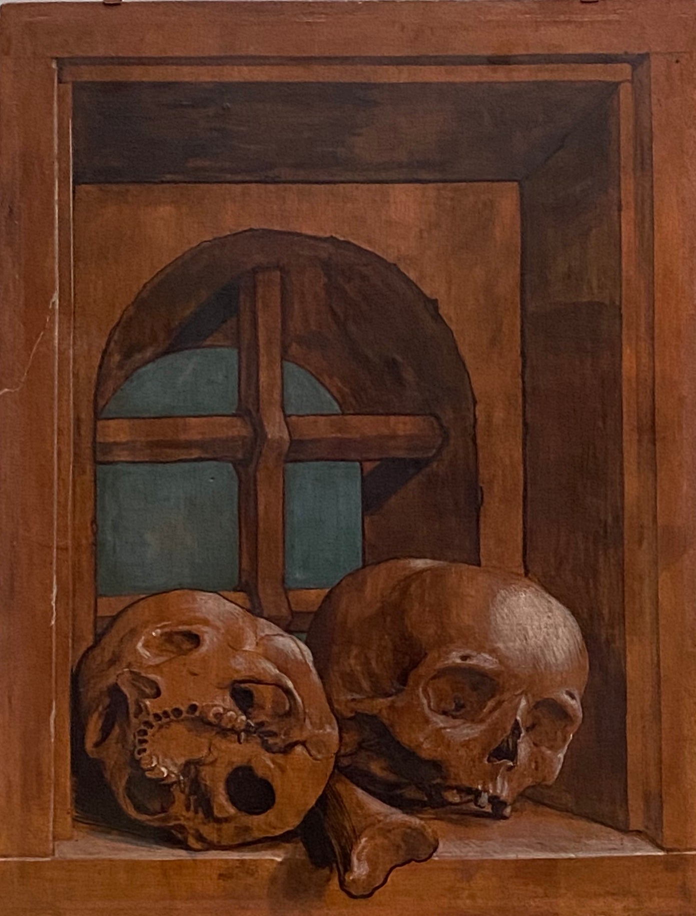 Two skulls in a window niche - Hans Holbein le Jeune
