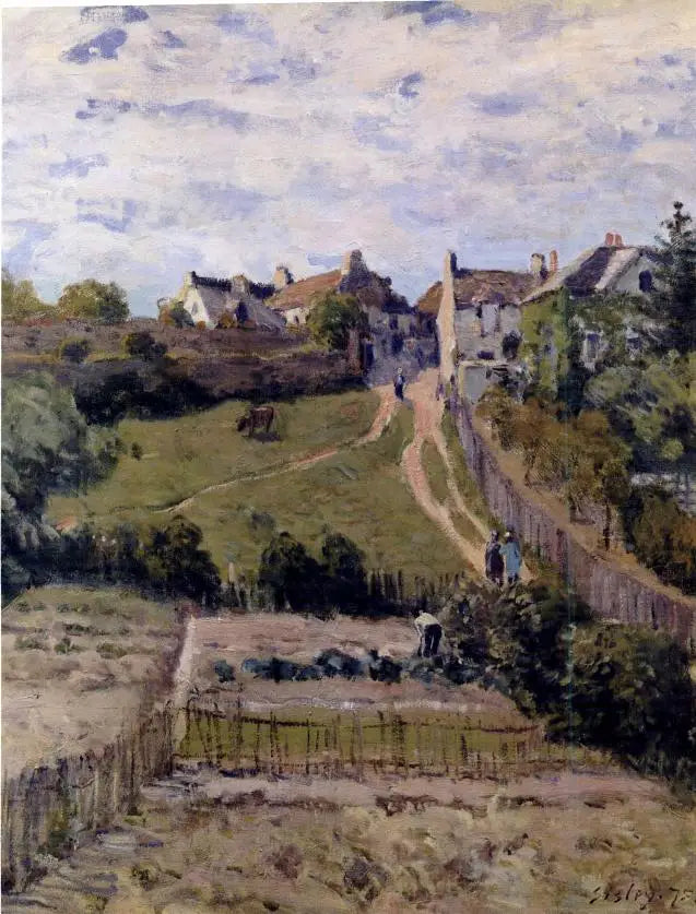 Stigende vej. Et hjørne af landsbyen Andrésy - Alfred Sisley