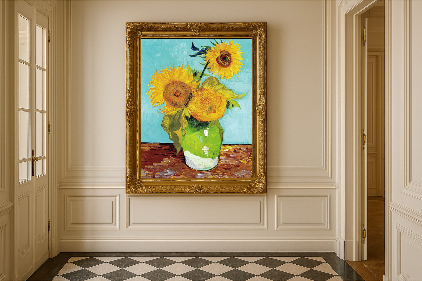 🌻 Solsikker (turkis baggrund) – Vincent van Gogh (1888)