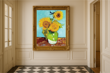 🌻 Solsikker (turkis baggrund) – Vincent van Gogh (1888)
