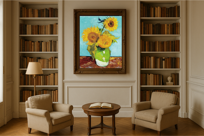 🌻 Solsikker (turkis baggrund) – Vincent van Gogh (1888)