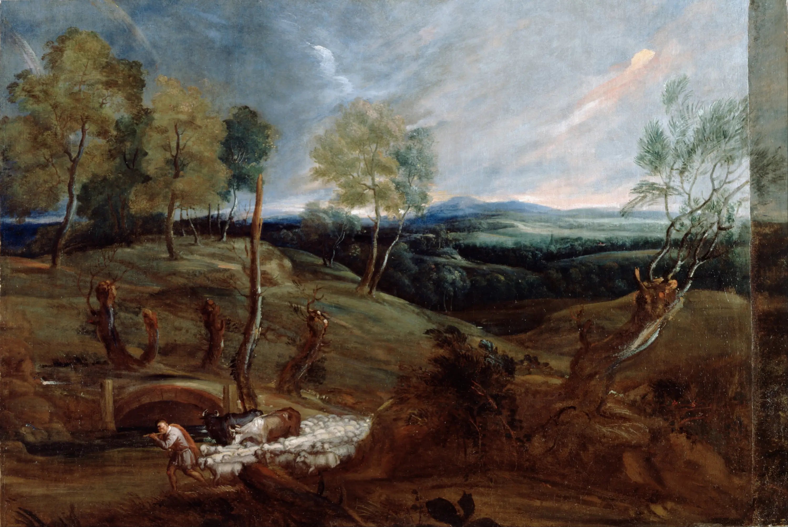 Paysage au coucher du soleil avec un berger et son troupeau - Antoine van Dyck - Alpha Reproduction
