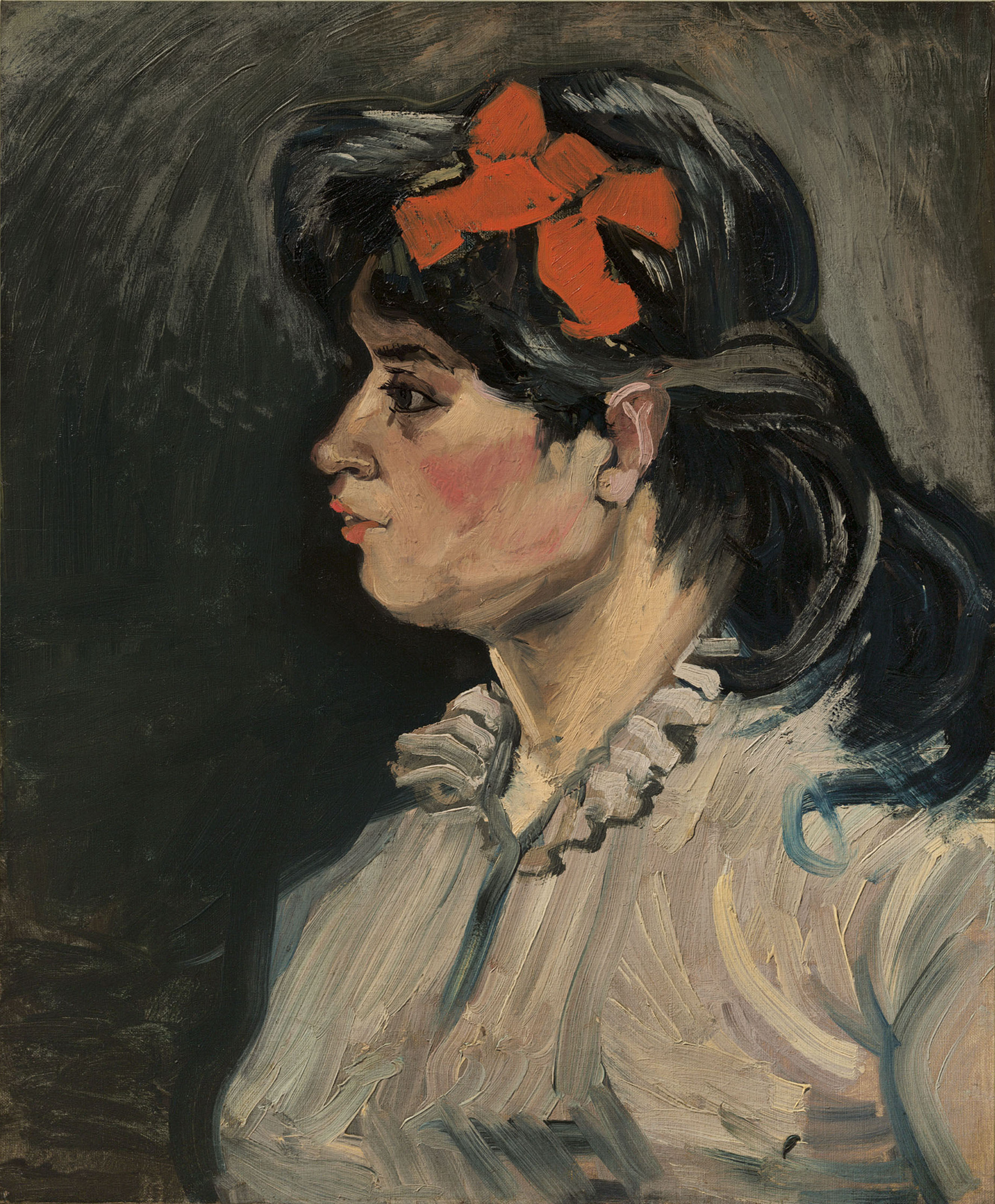 Reproduction du tableau « Femme avec un ruban rouge - Vincent van Gogh » par Alpha Reproduction en peinture à l’huile