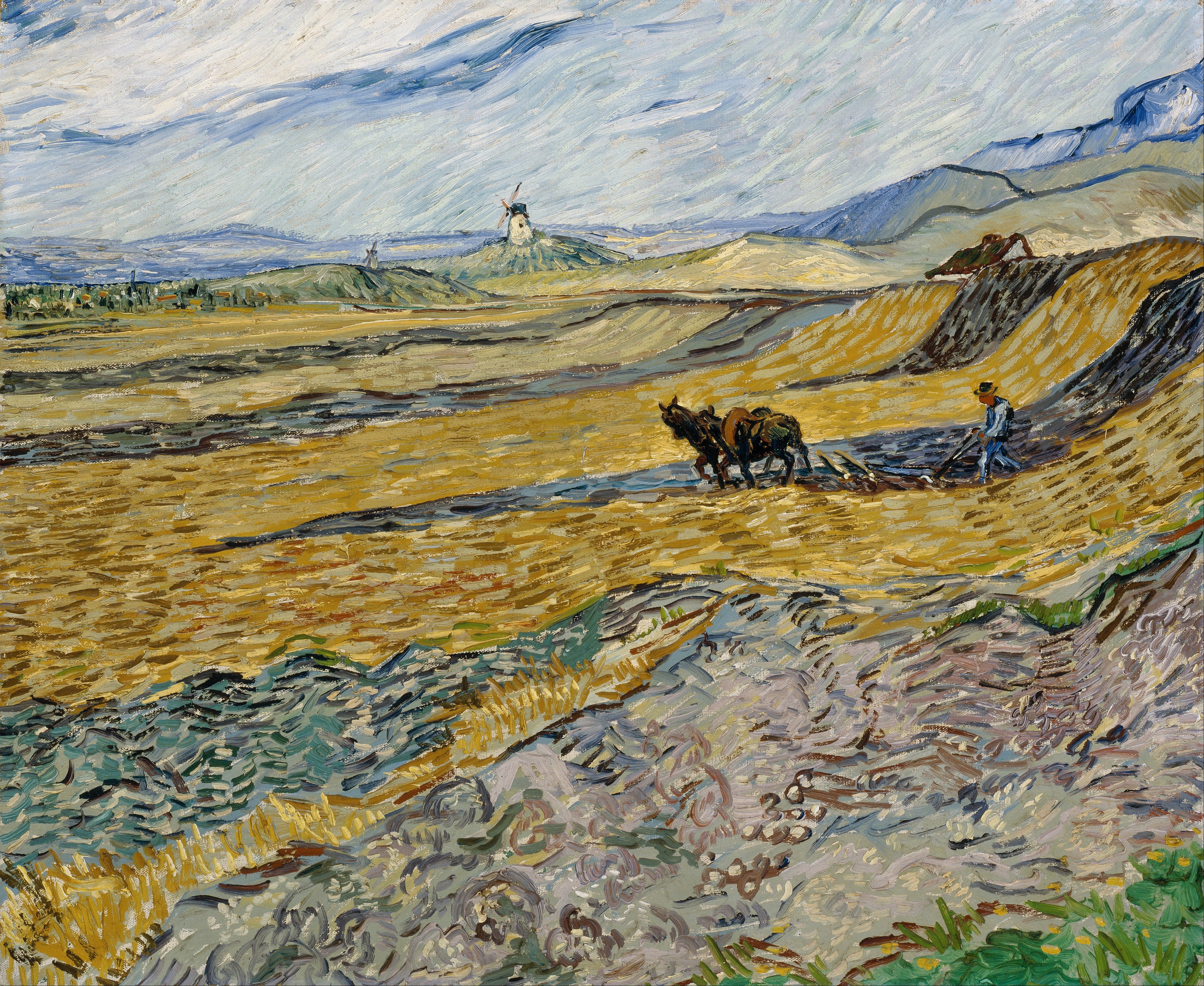 Reproduction du tableau « Champ clos avec laboureur - Vincent van Gogh » par Alpha Reproduction en peinture à l’huile