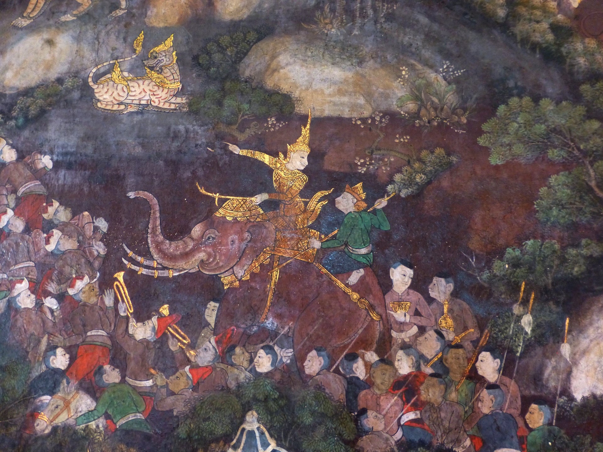 À dos d'éléphant, Ateliers de Wat Suthat, XIXe siècle