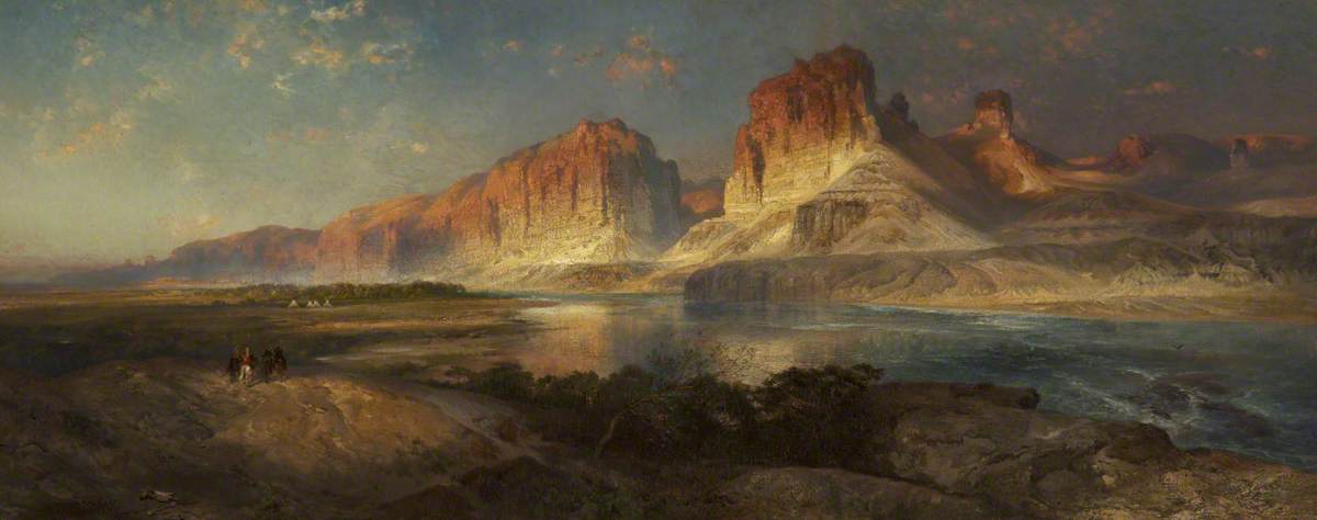 Ved ankomsten til lejren, om aftenen på toppen af Colorado-floden, Wyoming - Thomas Moran