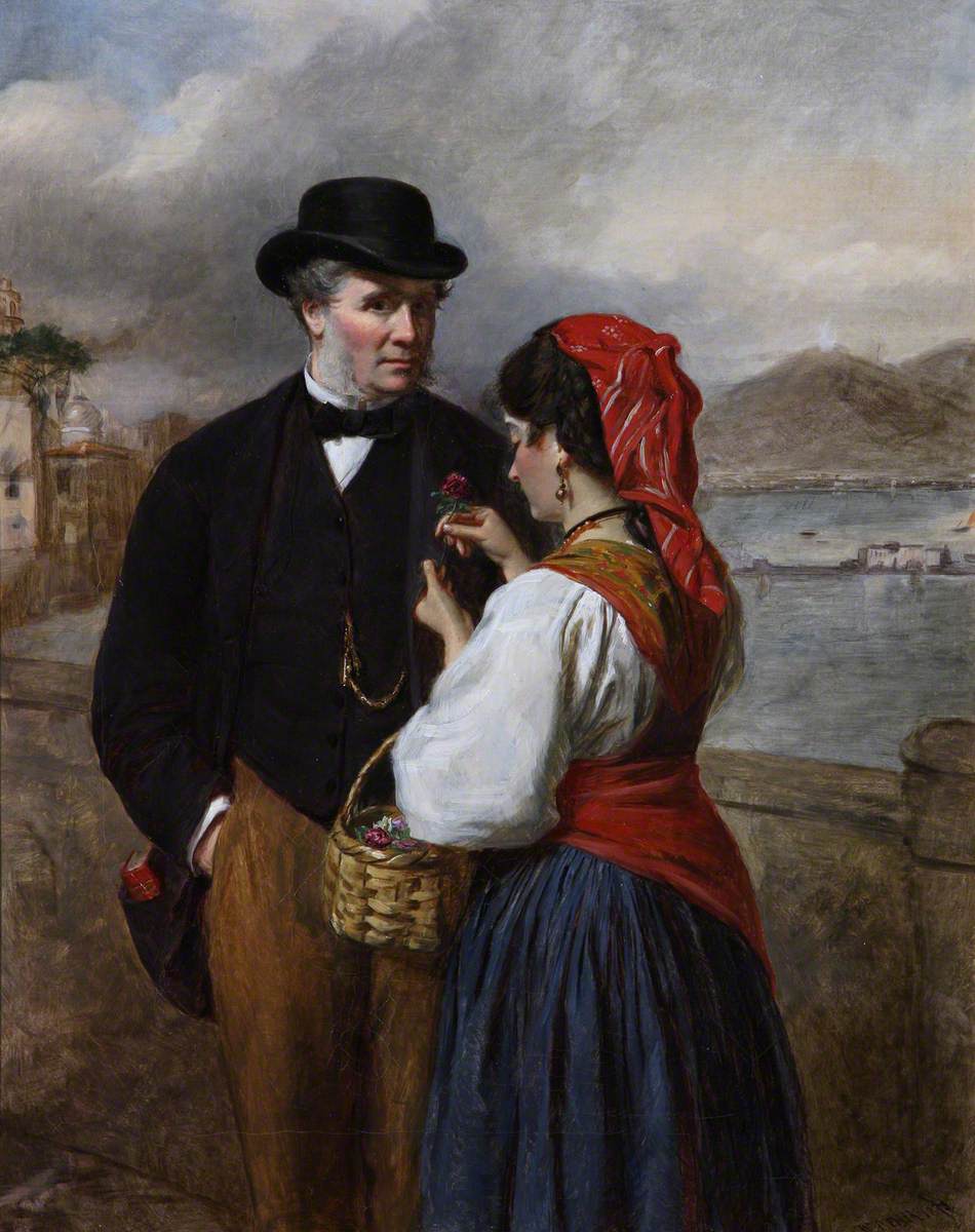 À Naples, Portrait de l'artiste - William Powell Frith image 1 copie peinte à la main à l’huile