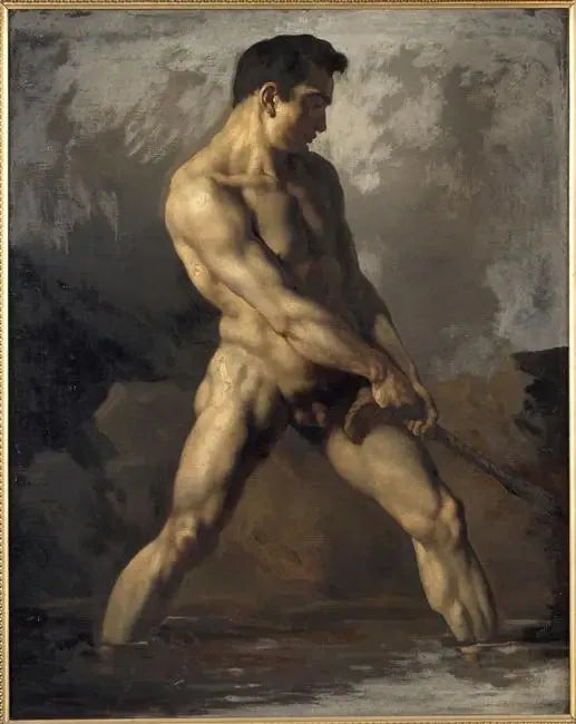 Akademi af stående mand, der trækker i et reb - Théodore Géricault