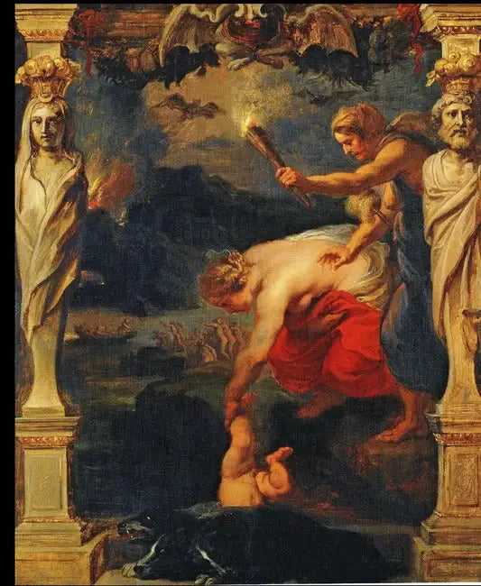 Achille dykkede ned i floden Styx - Peter Paul Rubens