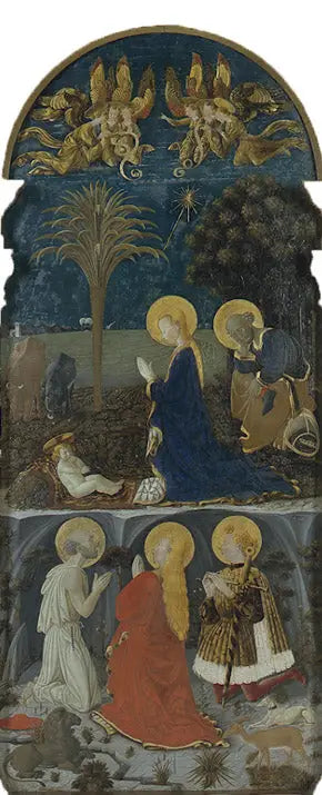 Tilbedelse af Jesusbarnet med Sankt Jerome, Sankt Maria Magdalena og Sankt Eustachius - Paolo Uccello