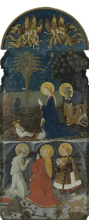 Tilbedelse af Jesusbarnet med Sankt Jerome, Sankt Maria Magdalena og Sankt Eustachius - Paolo Uccello