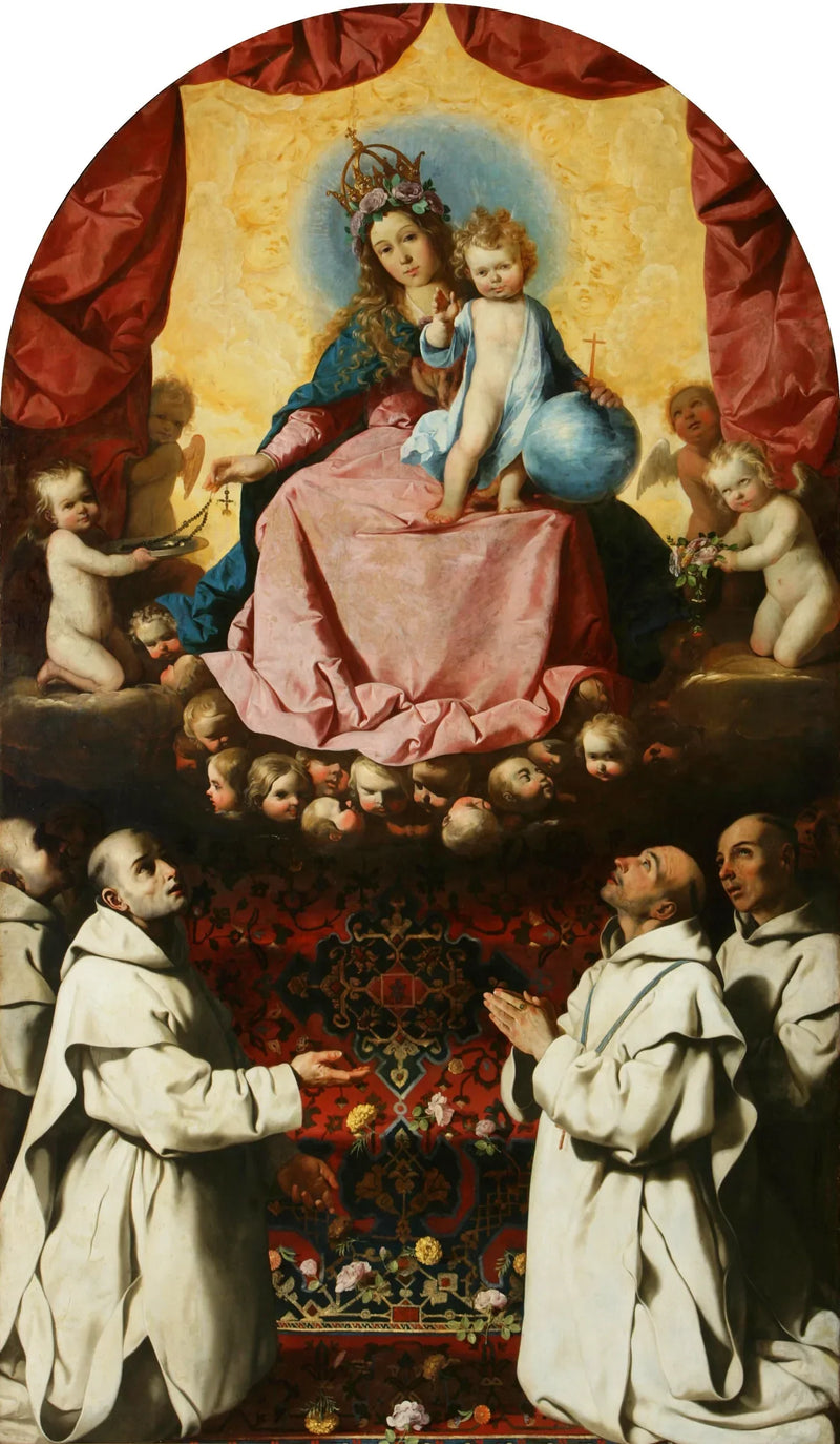 Afdækning af Jomfru Marias rosens bønne af karmelitterne. - Francisco de Zurbarán