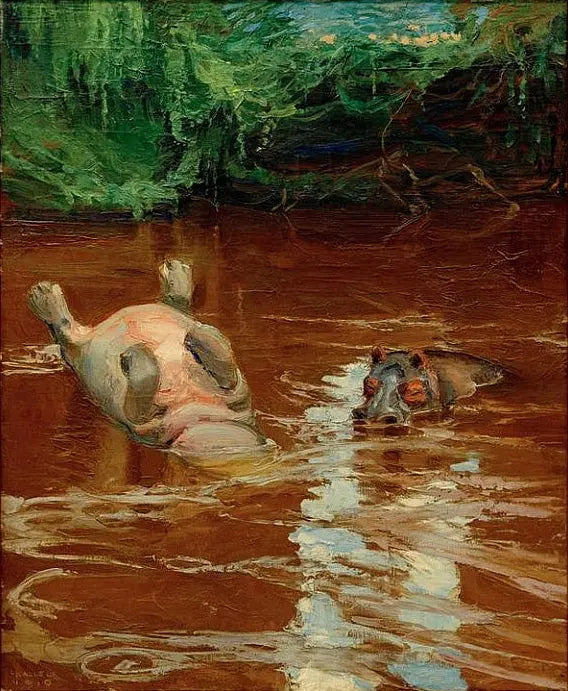 Hippopotames dans la rivière Tana, peinture d’Akseli Gallen-Kallela