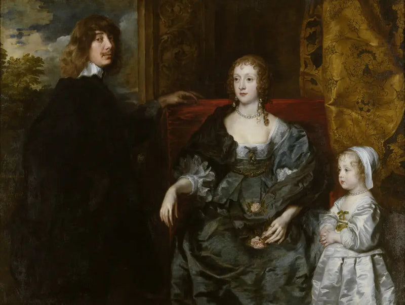 Algernon Percy, 10. greve af Northumberland (1602-1668) hans første kone Lady Anne Cecil (død i 1637) og deres datter, Lady Catherine Percy (1630-1638) - Antoine van Dyck