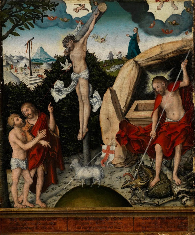 Allegori af Lovens og Barmhjertighedens: Jesu korsfæstelse - Lucas Cranach den Ældre