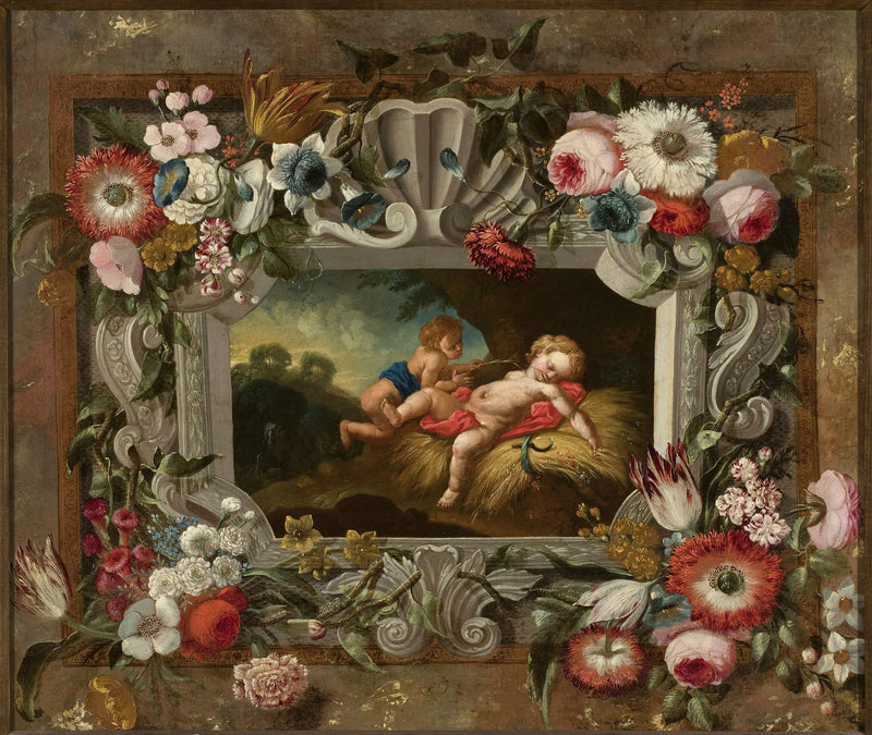 Allégorie de l'été dans un cercle de fleurs - François Boucher