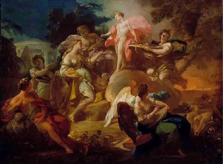 Allegori af Kunstarterne med Apollon og Guderne - Corrado Giaquinto