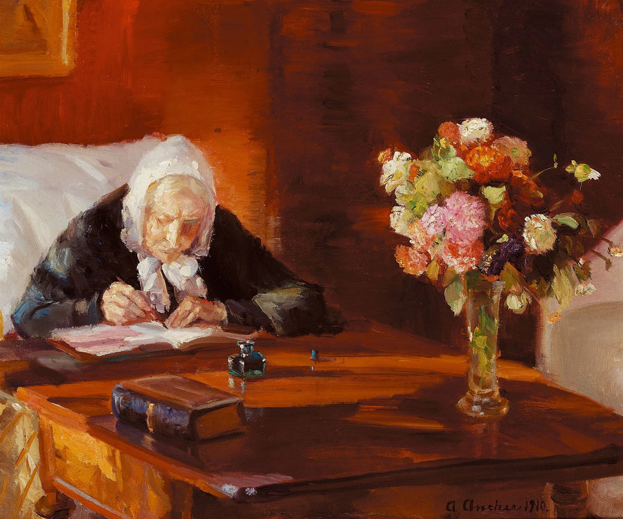 Ane Hedvig Br��ndum ved sit bord - Anna Ancher
