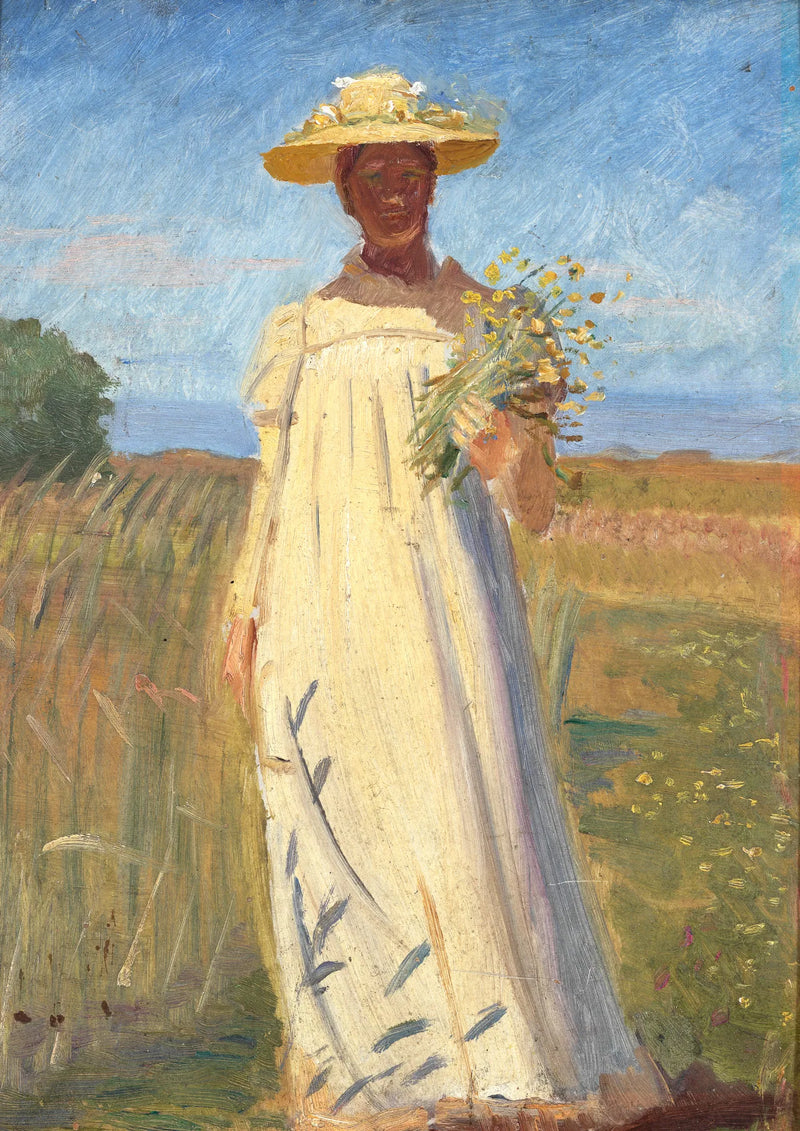 Anna Ancher vender tilbage fra feltet. Skitse. -Michael Peter Ancher