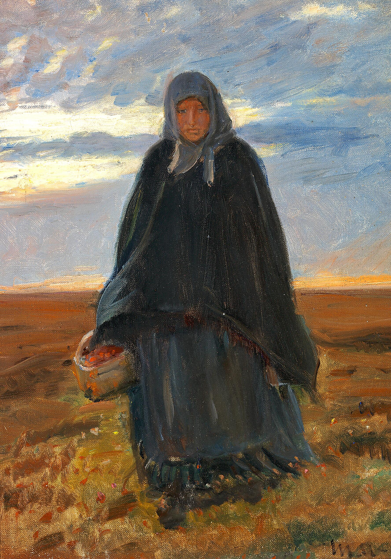 Anna Baltzer vender hjem med en kurv bær. - Michael Peter Ancher