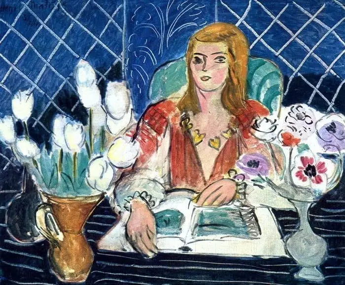 Annelies, hvide tulipaner og anemoner - Henri Matisse