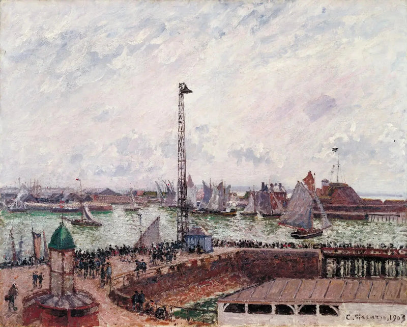 Pilots' Cove, Le Havre, morgen, grå, tåget - Camille Pissarro