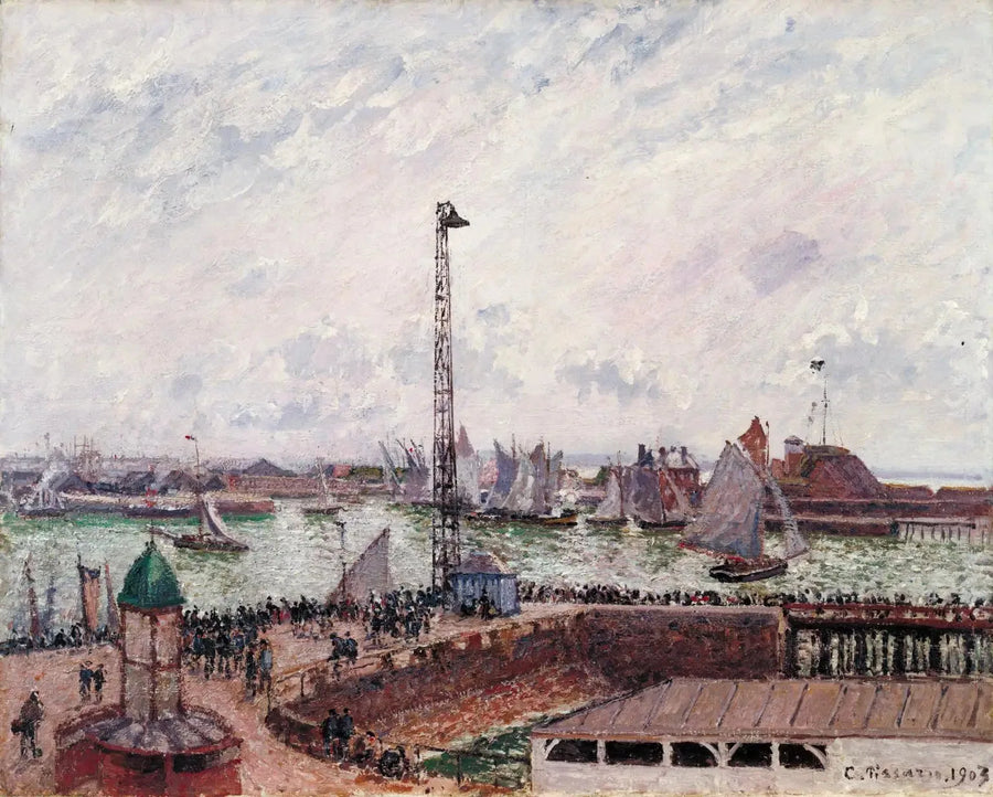 Pilots' Cove, Le Havre, morgen, grå, tåget - Camille Pissarro