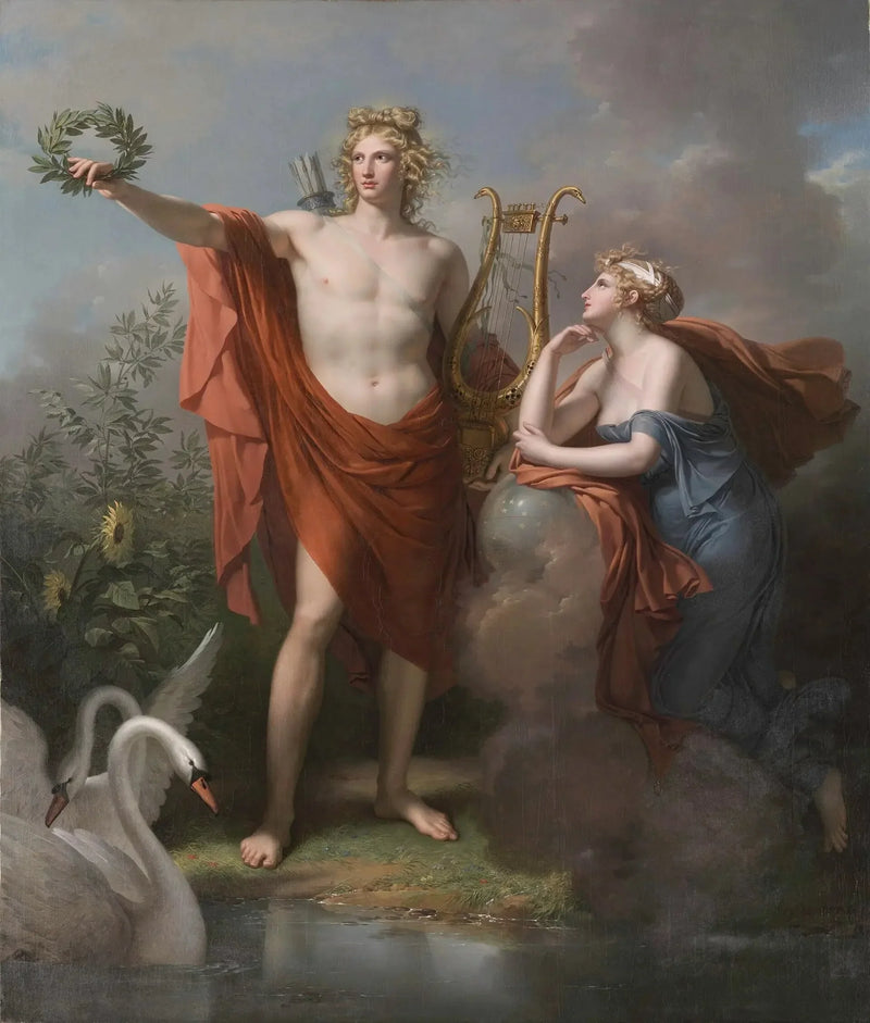 Apollon, Gud af Lys, Eloquence og De Skønne Kunster, ledsaget af Urania, Muse, der beskæftiger sig med Astronomi - Charles Meynier