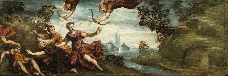 Apollon og Diane dræber Niobés børn - Jacopo Tintoretto