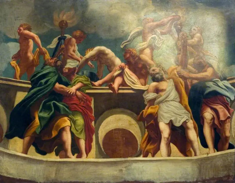 Apostle og engle ved Himmelfarten (kopi af freskoen på kuplen i Parma-katedralen) - Antonio da Correggio
