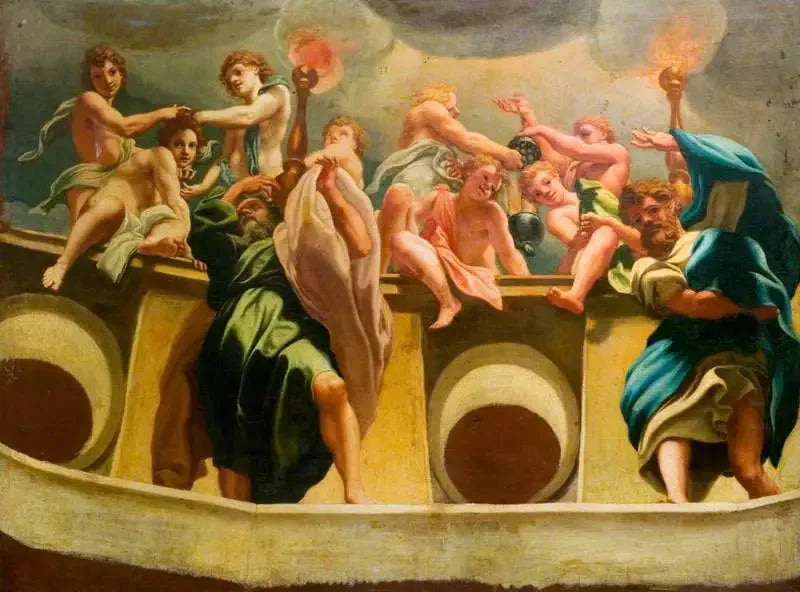 Apostle og engle ved Assumption (kopi af freskoen på kuplen i Parma-katedralen) - Antonio da Correggio