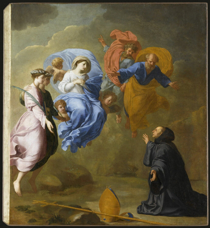 Apparition af Jomfruen ledsaget af Sankt Agnes og Sankt Thérèse ved Sankt Martin - Eustache Le Sueur