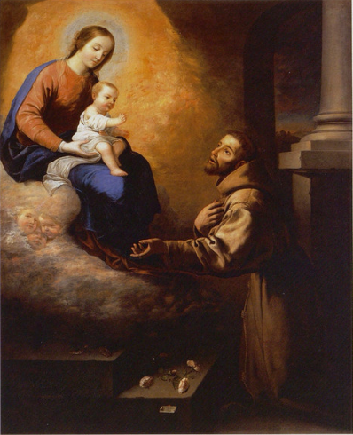 Apparition af Jomfru Maria og den Hellige Barn Jesus ved Sankt Frans af Assisi i Portioncule - Francisco de Zurbarán