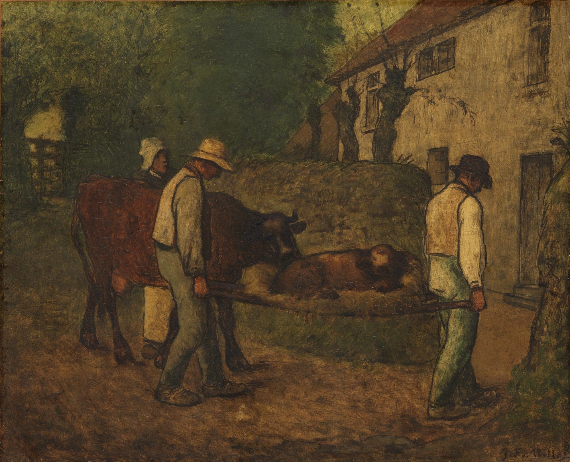 Til hjemmet, den fødte kalv på marken - Jean-François Millet