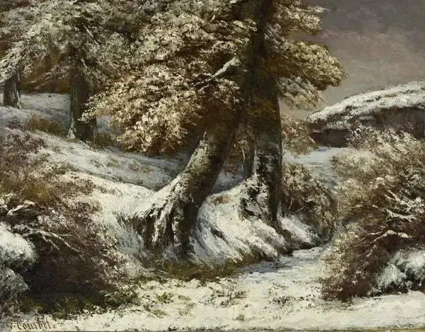 Træer i sne - Gustave Courbet