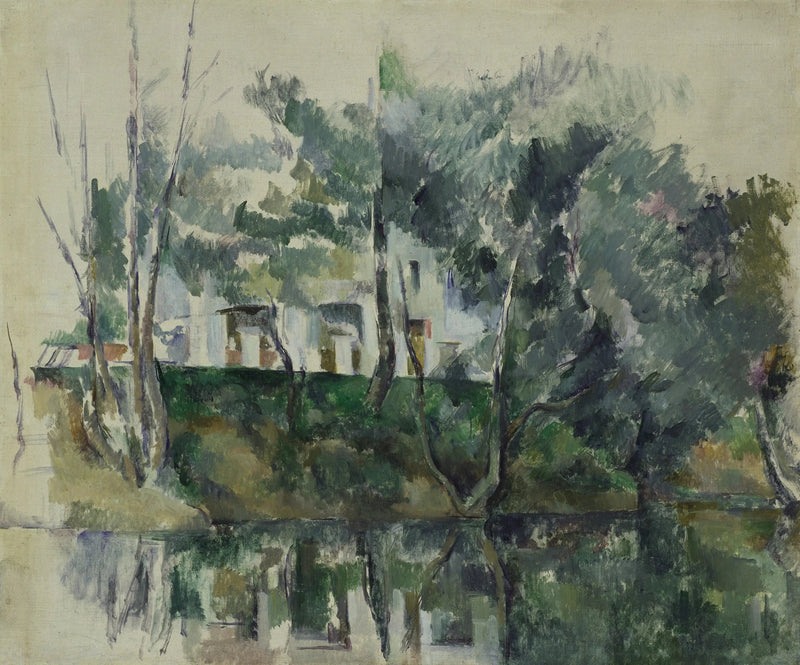 Træer og huse ved vandkanten - Paul Cézanne