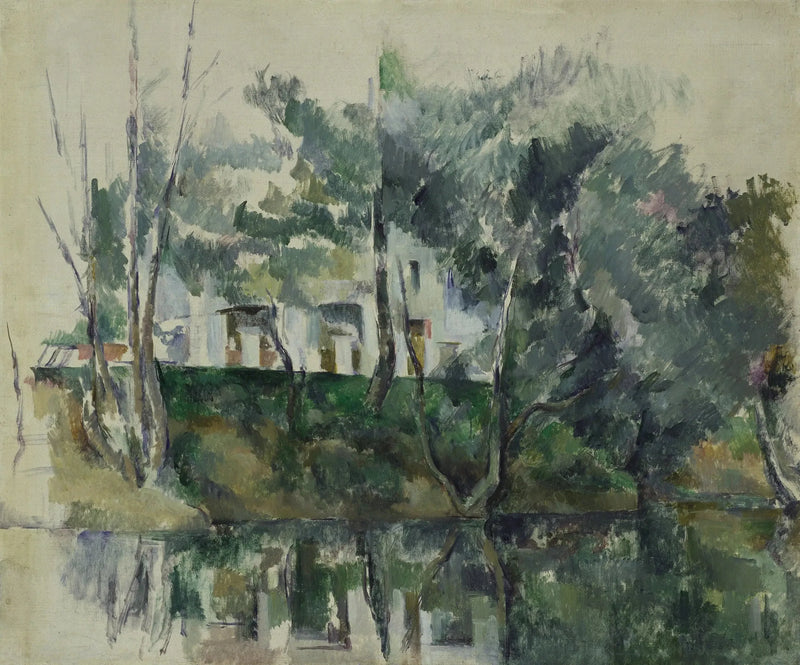 Træer og huse ved vandkanten - Paul Cézanne
