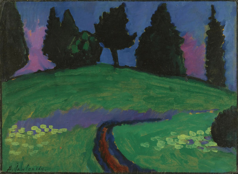 Mørke træer på en grøn skråning - Alexej von Jawlensky