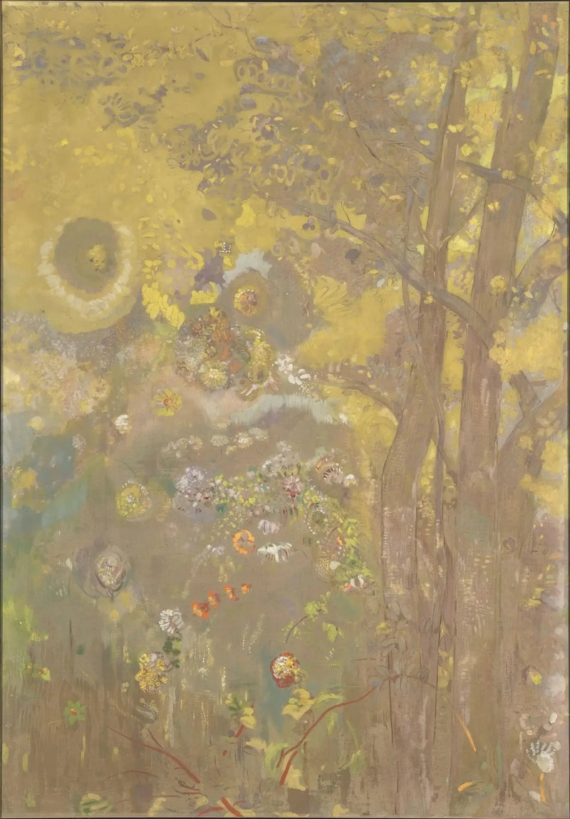 Træer på en gul baggrund - Odilon Redon