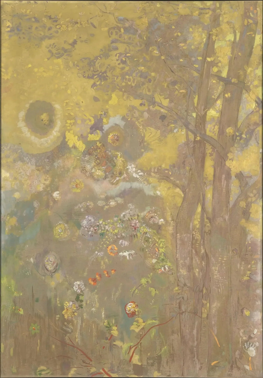 Træer på en gul baggrund - Odilon Redon