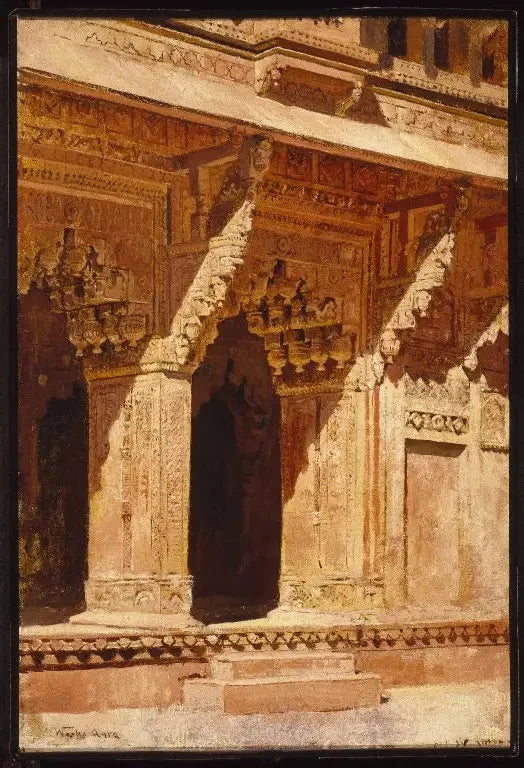 Arches en grès rouge curieusement travaillées, Fort Agra, Indien - Edwin Lord Weeks