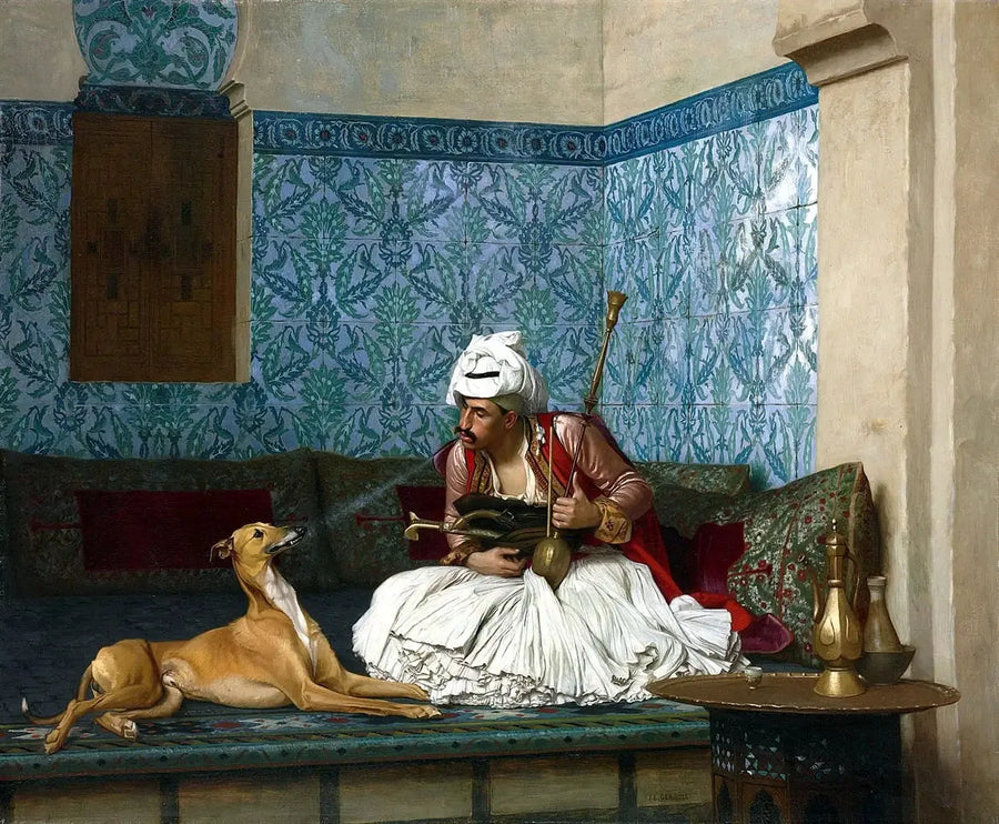 Arnaut blæser røg på sin hunds næse - Jean-Léon Gérôme