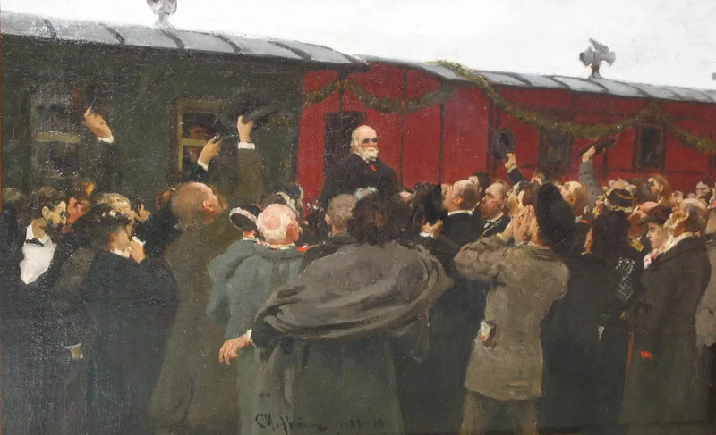 Ankomst af Nikolaï Ivanovitch Pirogov til Moskva i anledning af 50-årsdagen for hans videnskabelige aktiviteter. - Ilya Repin
