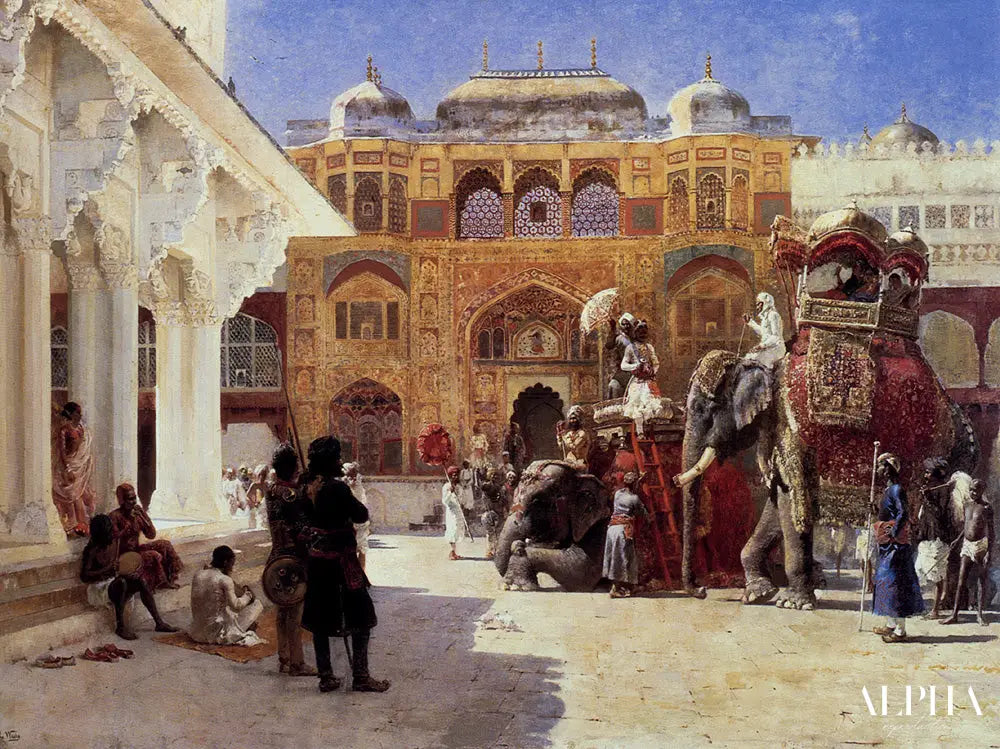 Arrivée du Prince Humbert, le Rajah, au Palais d'Ambre - Edwin Lord Weeks - Reproductions de tableaux et peintures haut de gamme